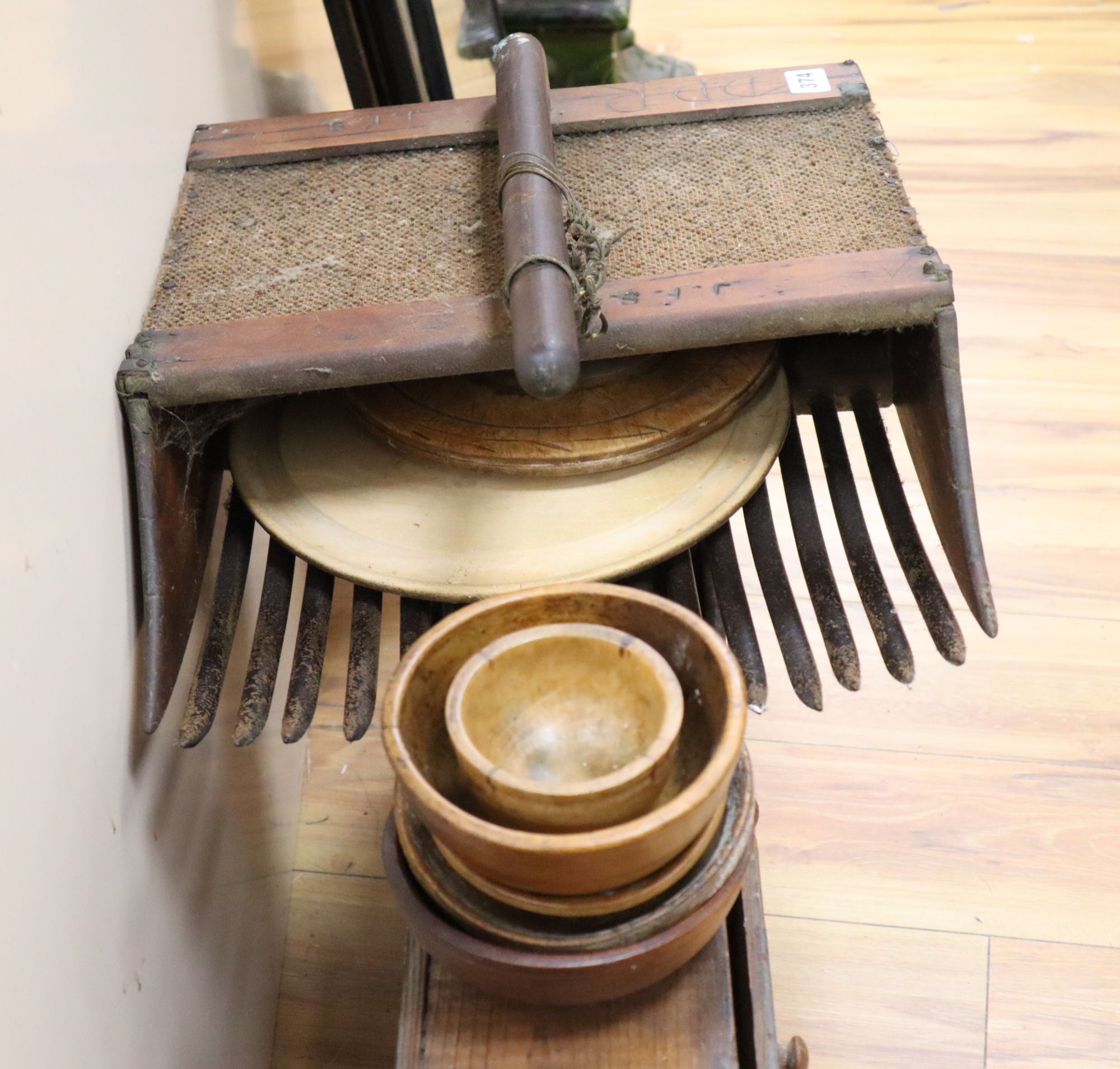 A quantity of mixed treen, including spice drawers, agricultural scoop etc.